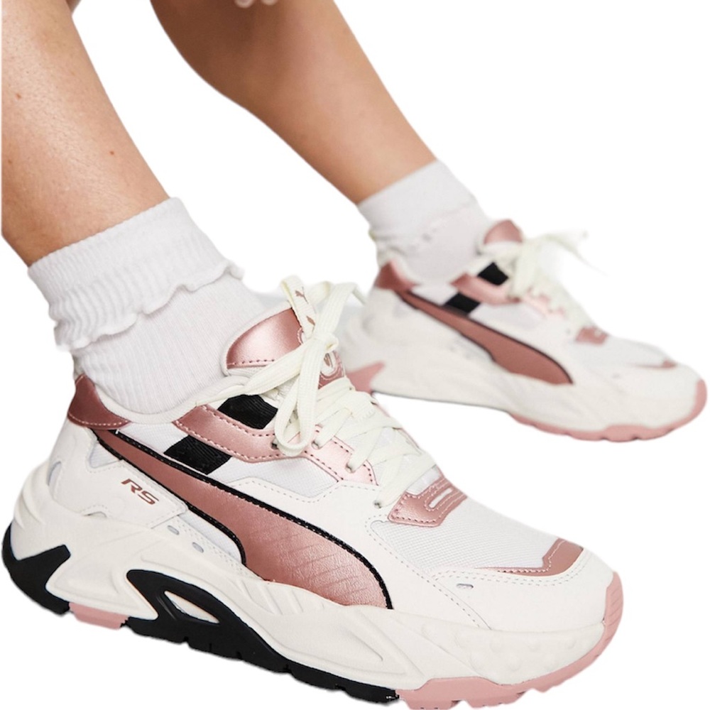 NIB PUMA RS-T White Black & Rose Gold Metallic Sneakers - Various Sizes